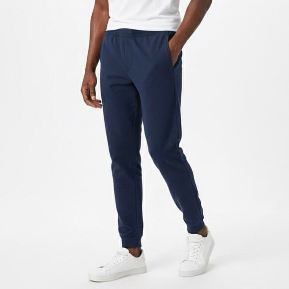 Rhoback Delta Performance Joggers Mens L Navy Blue Tapered Stretch Athleisure - Picture 1 of 7